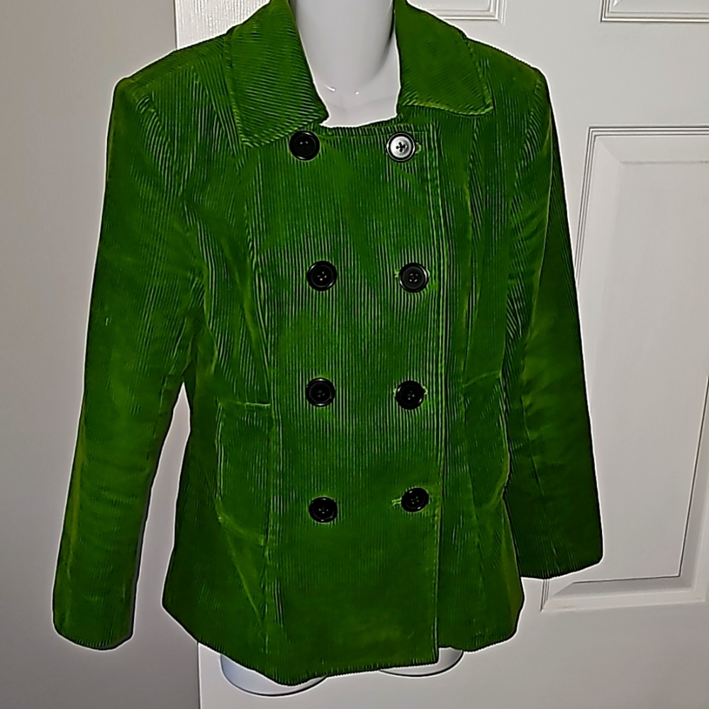Mossimo Corduroy Kelly Green, double-breasted coat.  Size small